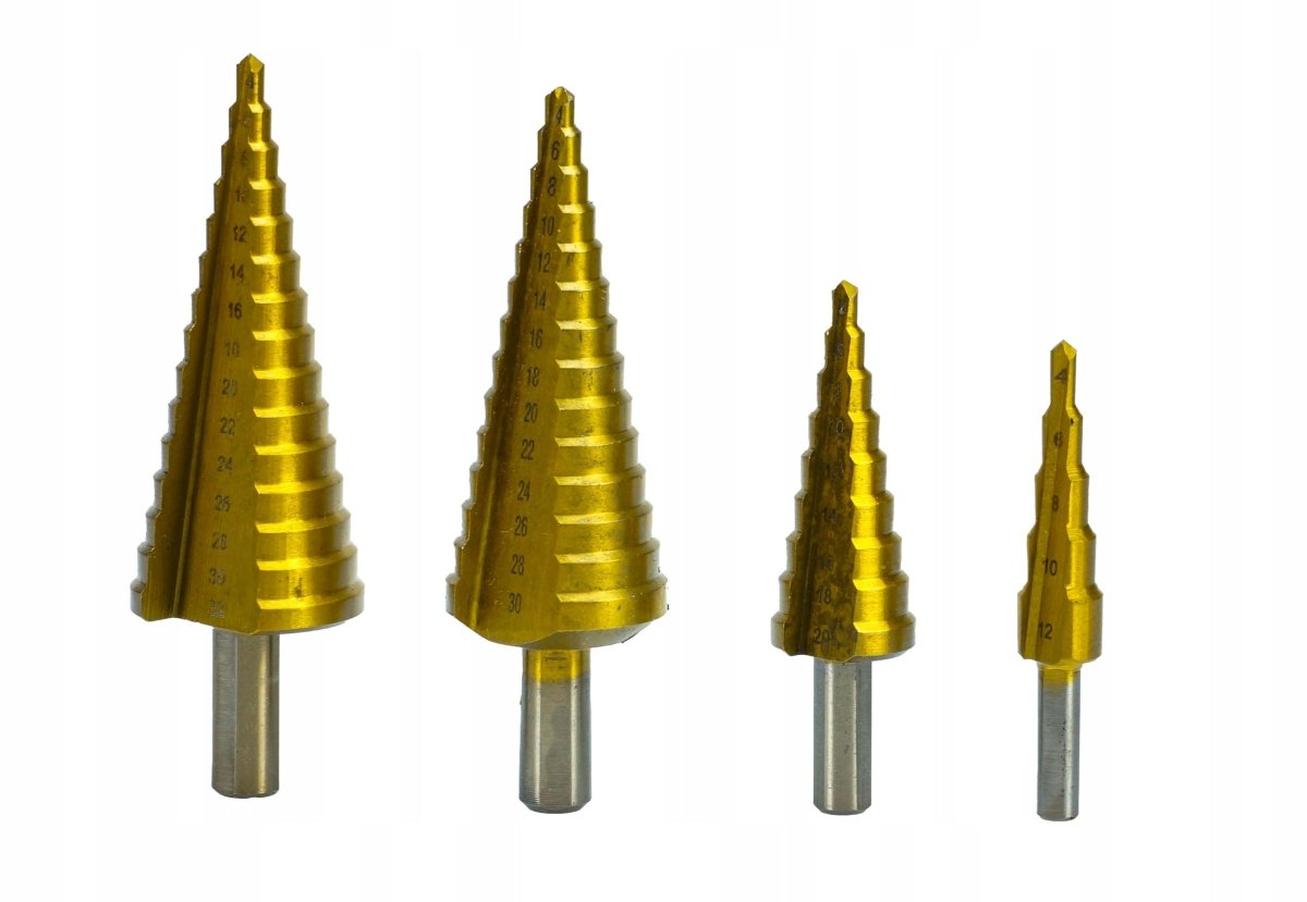 Astmepuuride komplekt 4 tk HSS TiN 4–32 mm – koonuspuurid metallile/plastikule, karbis – 33006 - Ostuklikk