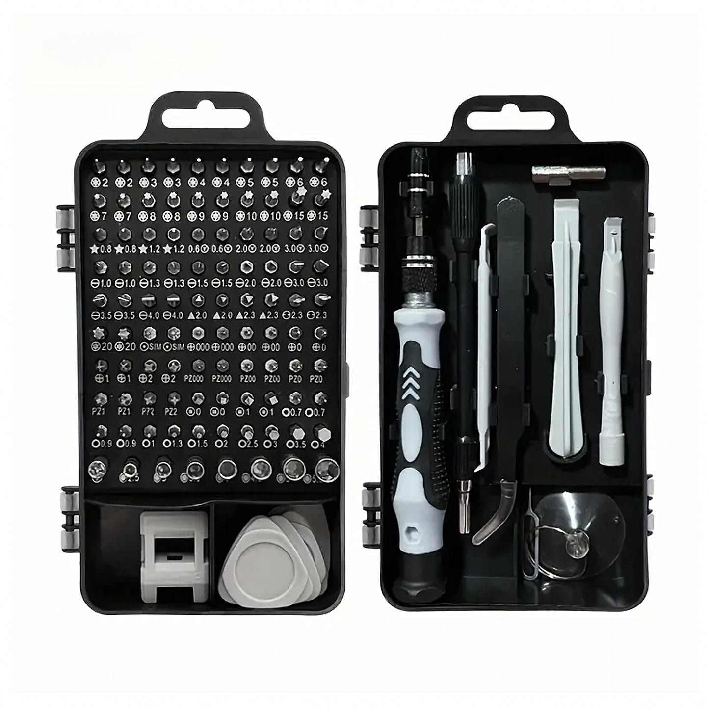 Täpsus-kruvikeerajate komplekt 115-osaline – Torx, PH, PZ, Hex, Bitid + abivahendid