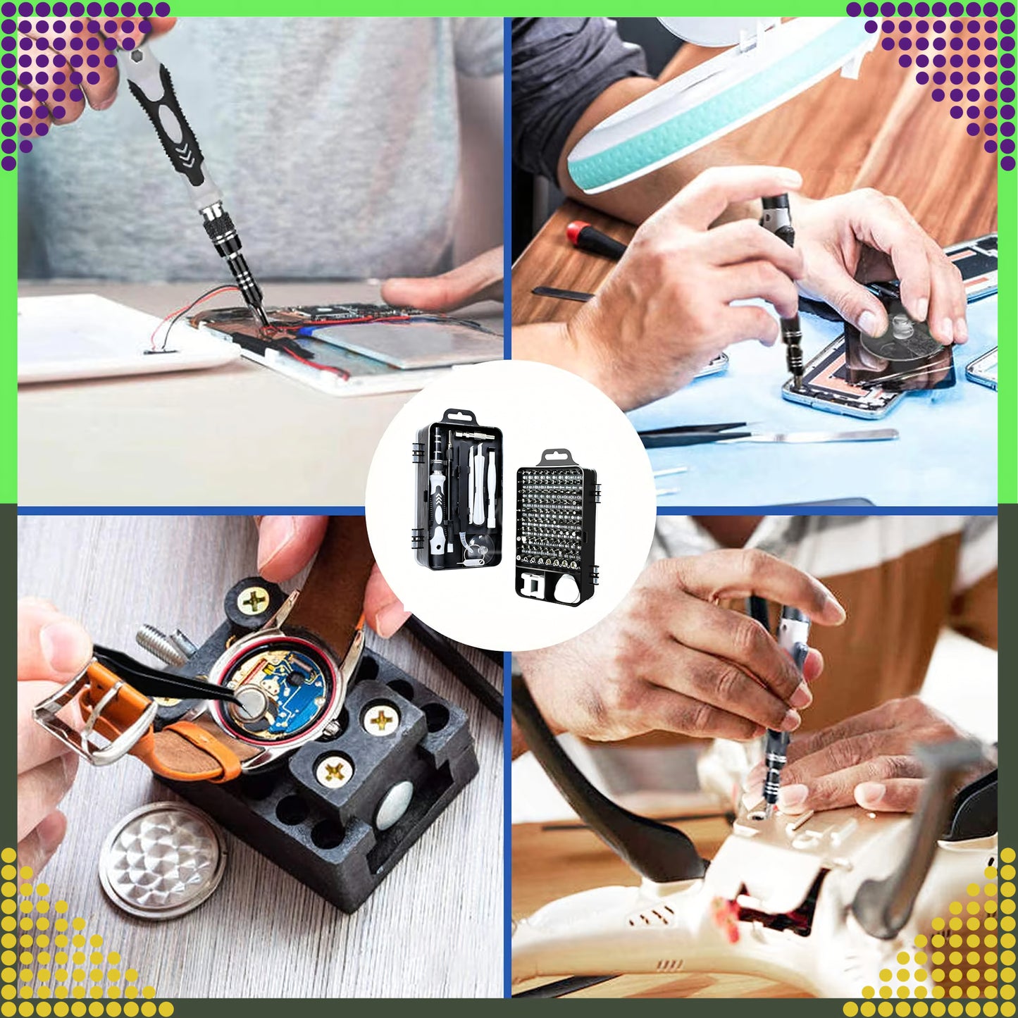 Täpsus-kruvikeerajate komplekt 115-osaline – Torx, PH, PZ, Hex, Bitid + abivahendid