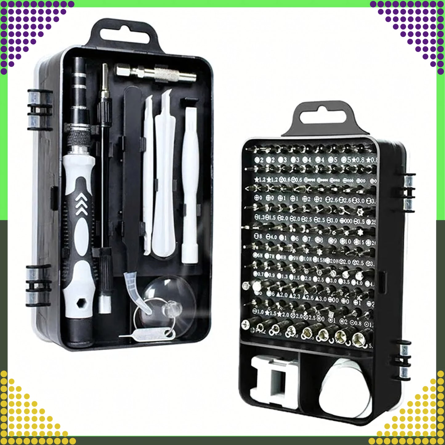 Täpsus-kruvikeerajate komplekt 115-osaline – Torx, PH, PZ, Hex, Bitid + abivahendid