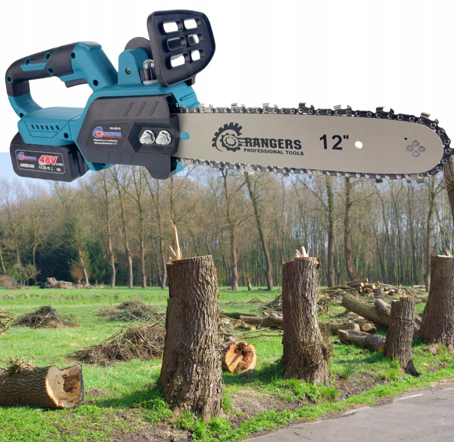 RANGERS juhtmeta kettsaag 12" 48V, 2×6Ah, harjadeta