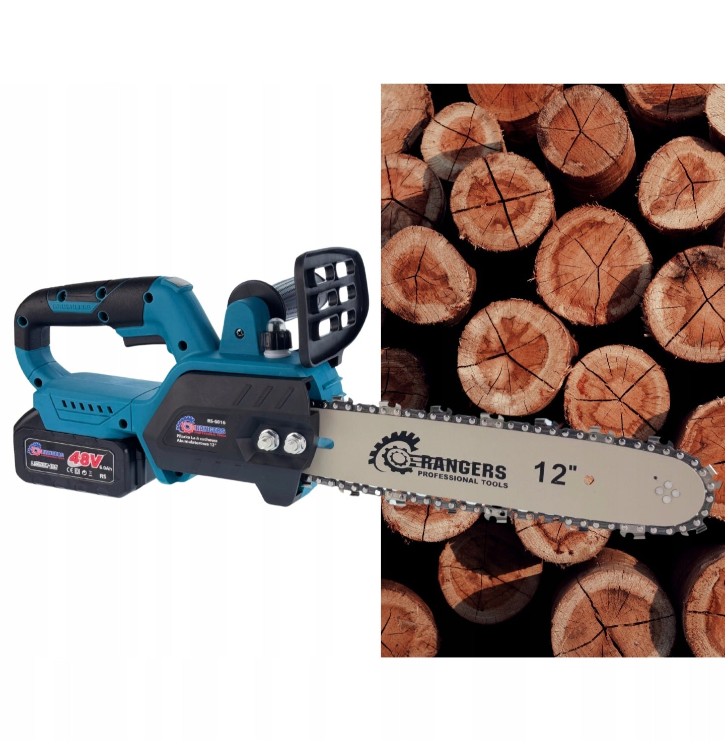 RANGERS juhtmeta kettsaag 12" 48V, 2×6Ah, harjadeta