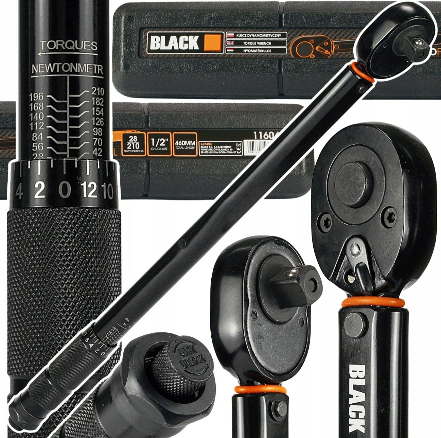 Black 1/2" momentvõti 28–210 Nm, 460 mm, CrMo/CrV