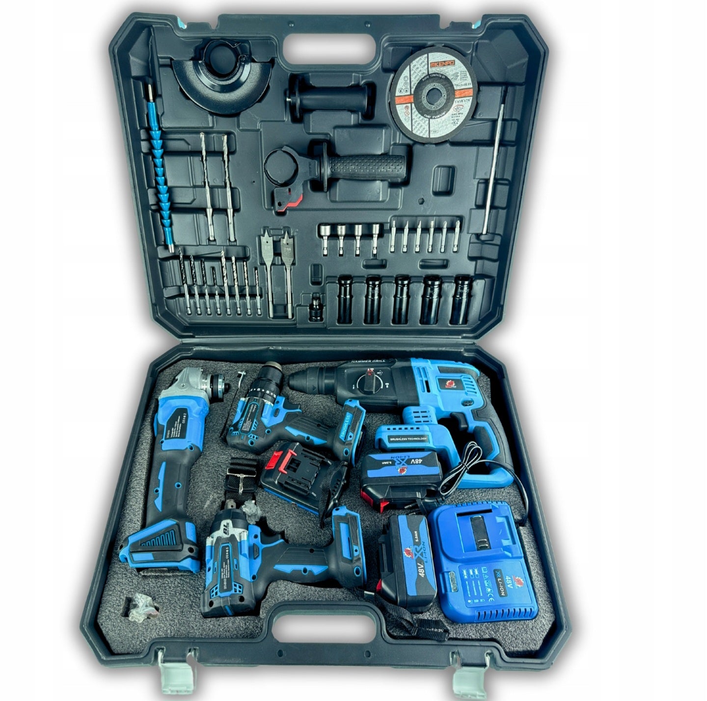 BULL-TECH BT5018XL 48V* 4-in-1 akukomplekt: kruvikeeraja, lööktrell, nühklihvija, mutrikeeraja