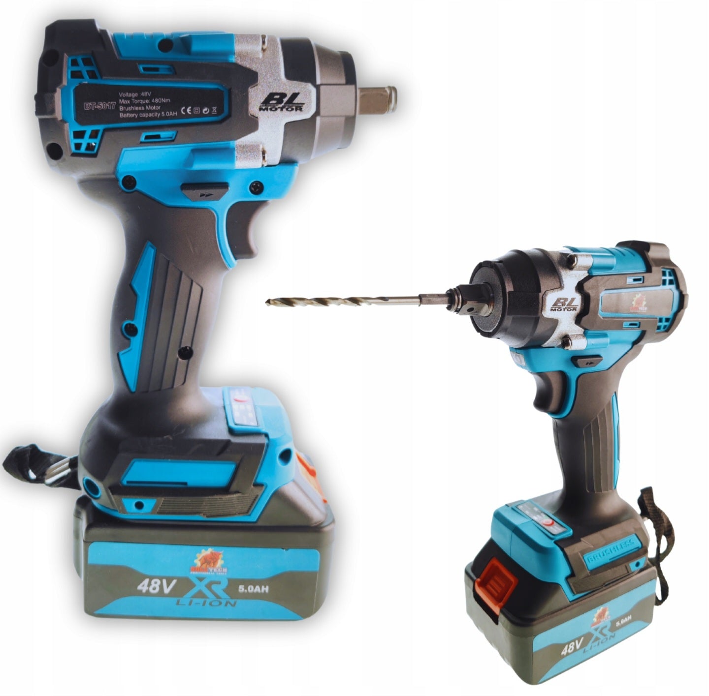 BULL-TECH BT5018XL 48V* 4-in-1 akukomplekt: kruvikeeraja, lööktrell, nühklihvija, mutrikeeraja