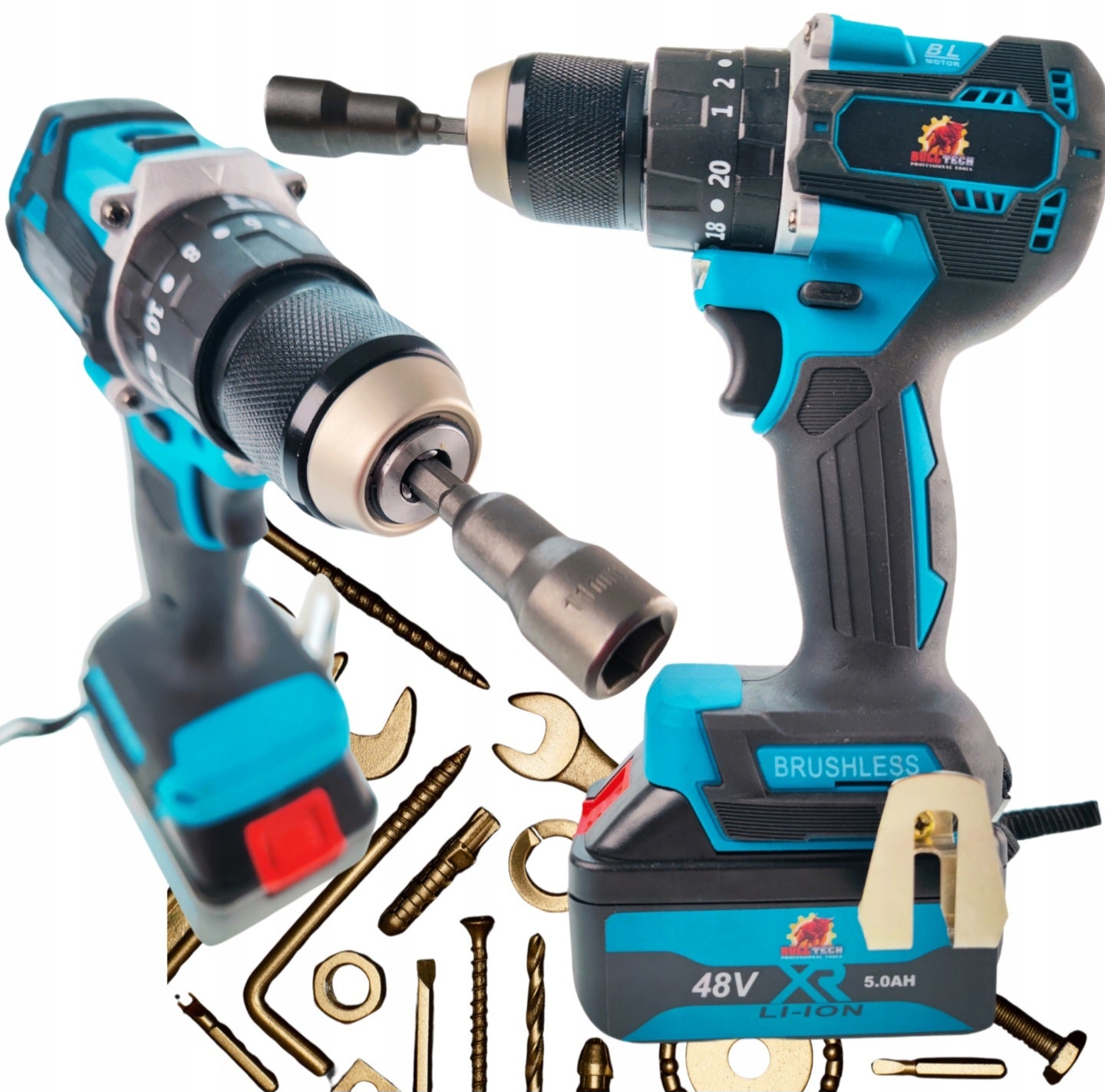 BULL-TECH BT5018XL 48V* 4-in-1 akukomplekt: kruvikeeraja, lööktrell, nühklihvija, mutrikeeraja