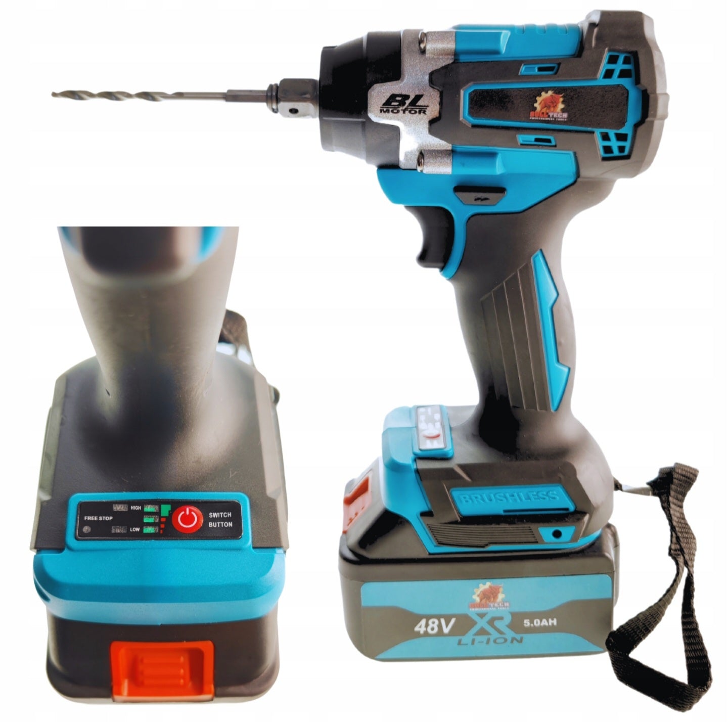 BULL-TECH BT5018XL 48V* 4-in-1 akukomplekt: kruvikeeraja, lööktrell, nühklihvija, mutrikeeraja