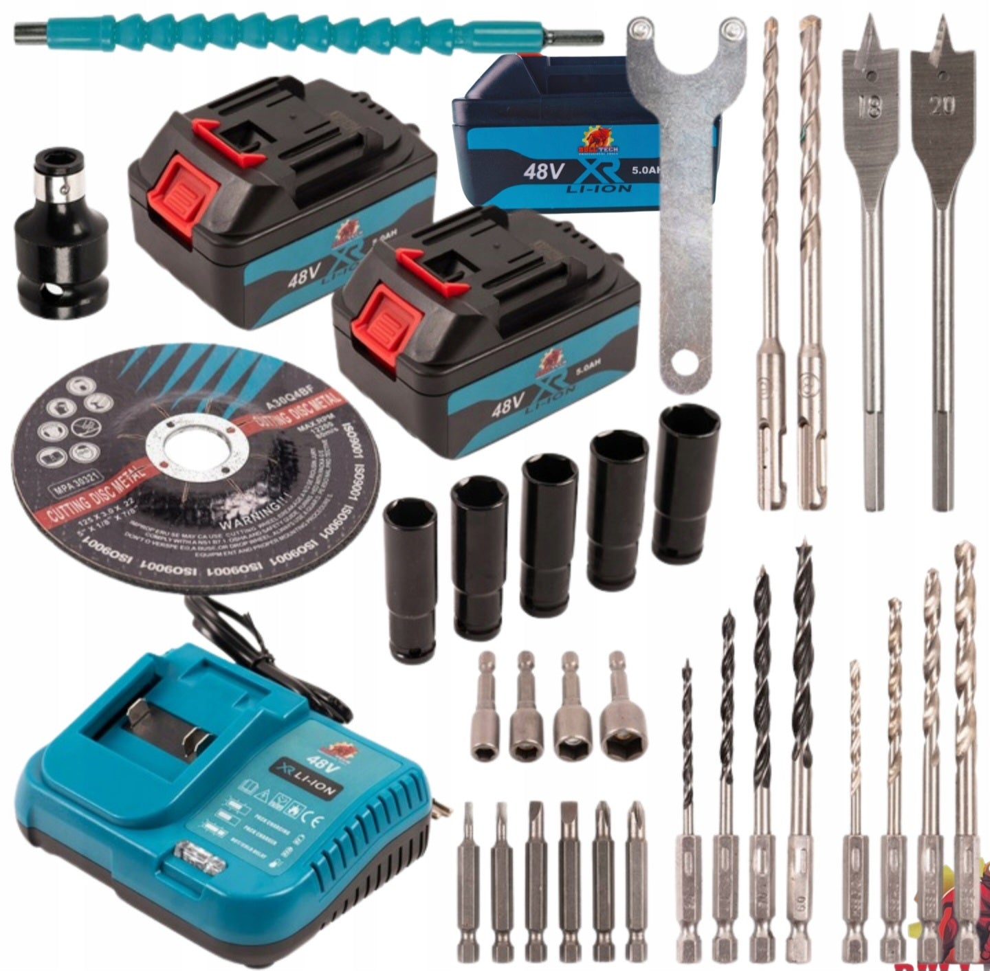 BULL-TECH BT5018XL 48V* 4-in-1 akukomplekt: kruvikeeraja, lööktrell, nühklihvija, mutrikeeraja