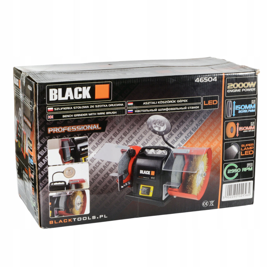 200W Double Bench Grinder with Lamp for Sharpening Two Stone Discs, Black