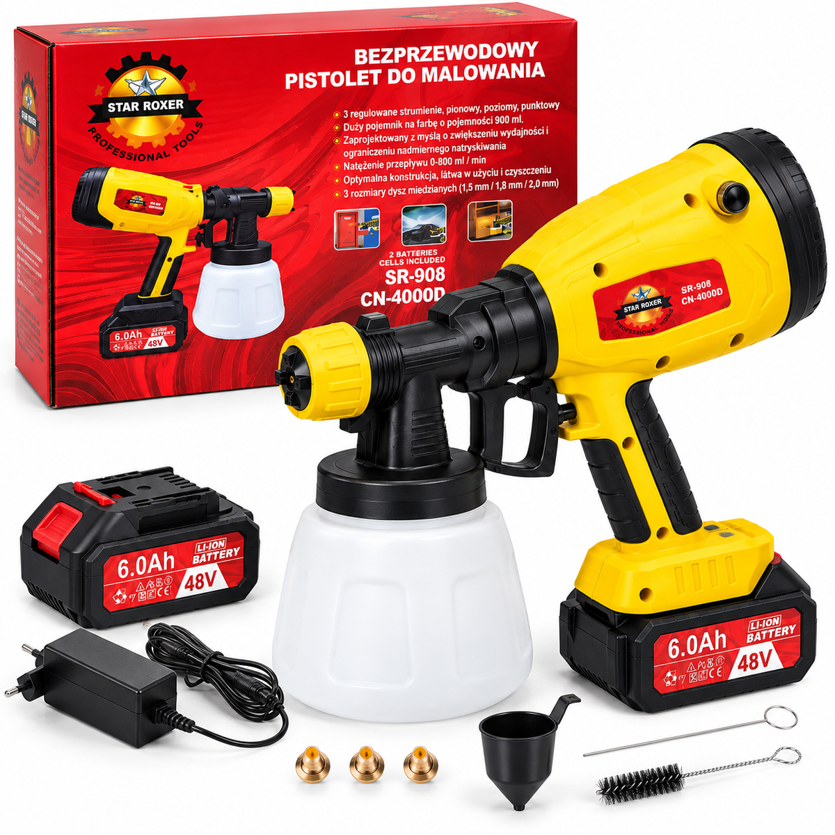 STAR ROXER juhtmeta värvipihusti 200 W 40 V 6,0 Ah 900 ml SR-908