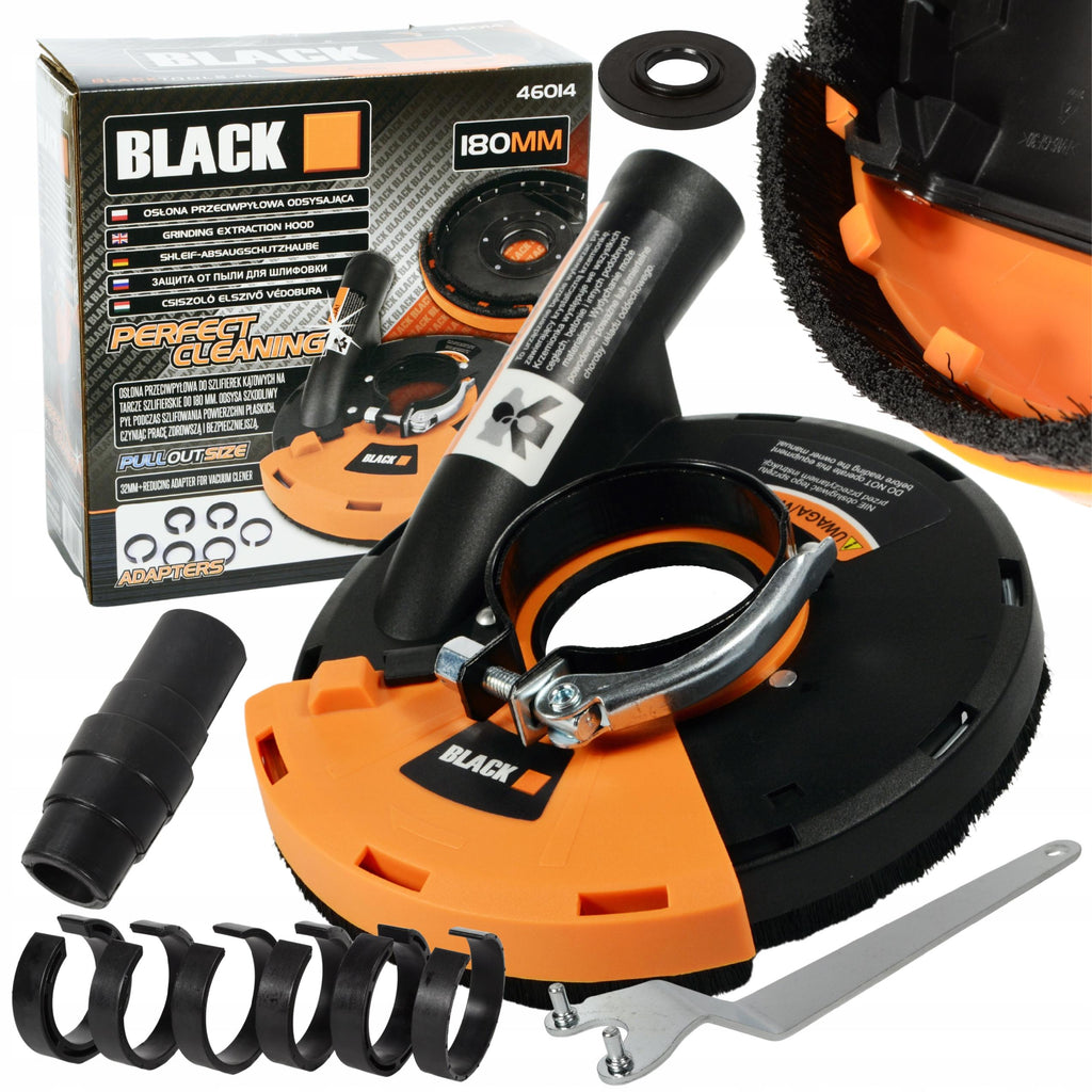 Dust Extraction Shield for 180mm Grinder Black Premium with Adapters