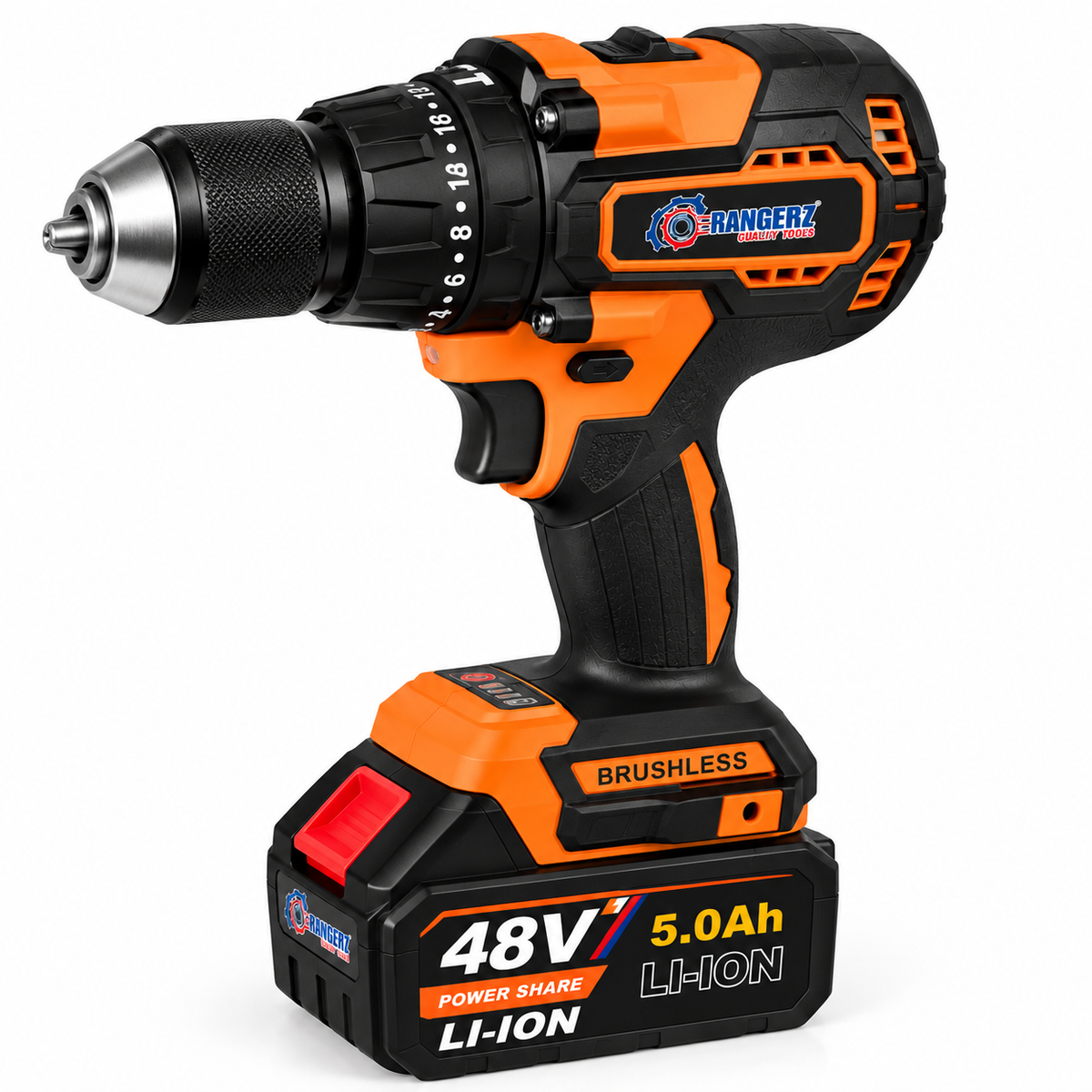 RANGERZ RS-5018M 4-in-1 juhtmeta tööriistakomplekt 48V 5.0Ah – harjadeta, 2 akut
