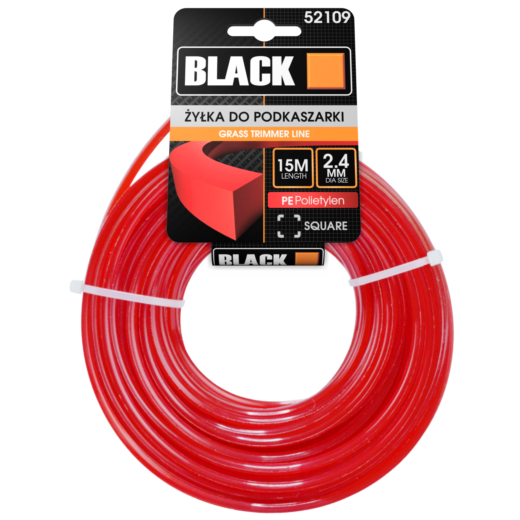 Trimmeri jõhv, nelinurkne, 2.4mm x 15m, Black