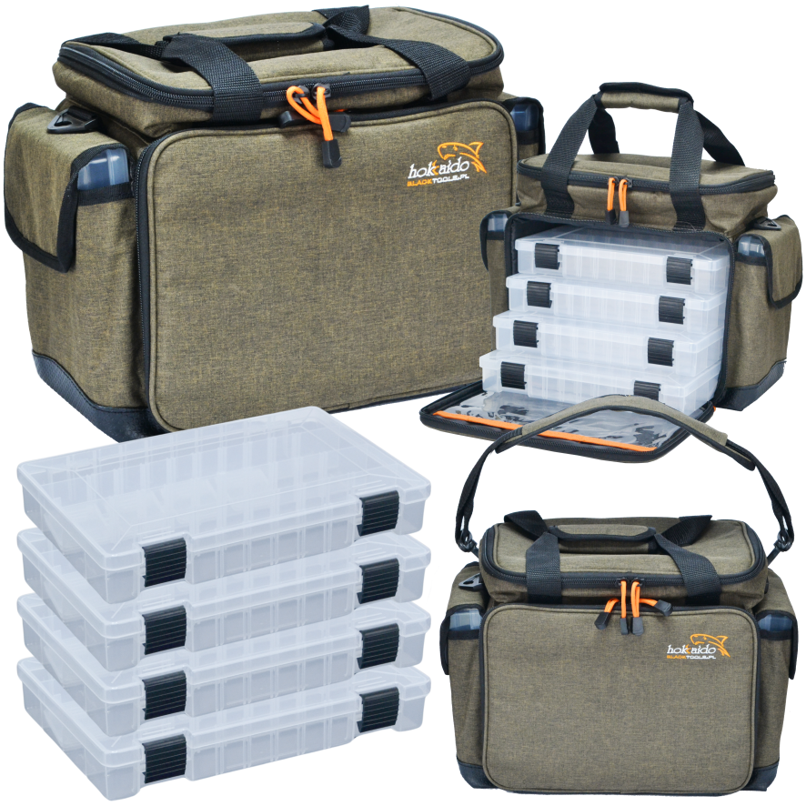 Suur Hokkado kalastuskott õlarihmaga, 6 karpi, jäik põhi, 30/40/20 cm