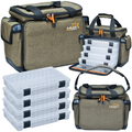 Large Hokkado Fishing Bag with Shoulder Strap, 6 Boxes, Rigid Bottom, 30/40/20 cm