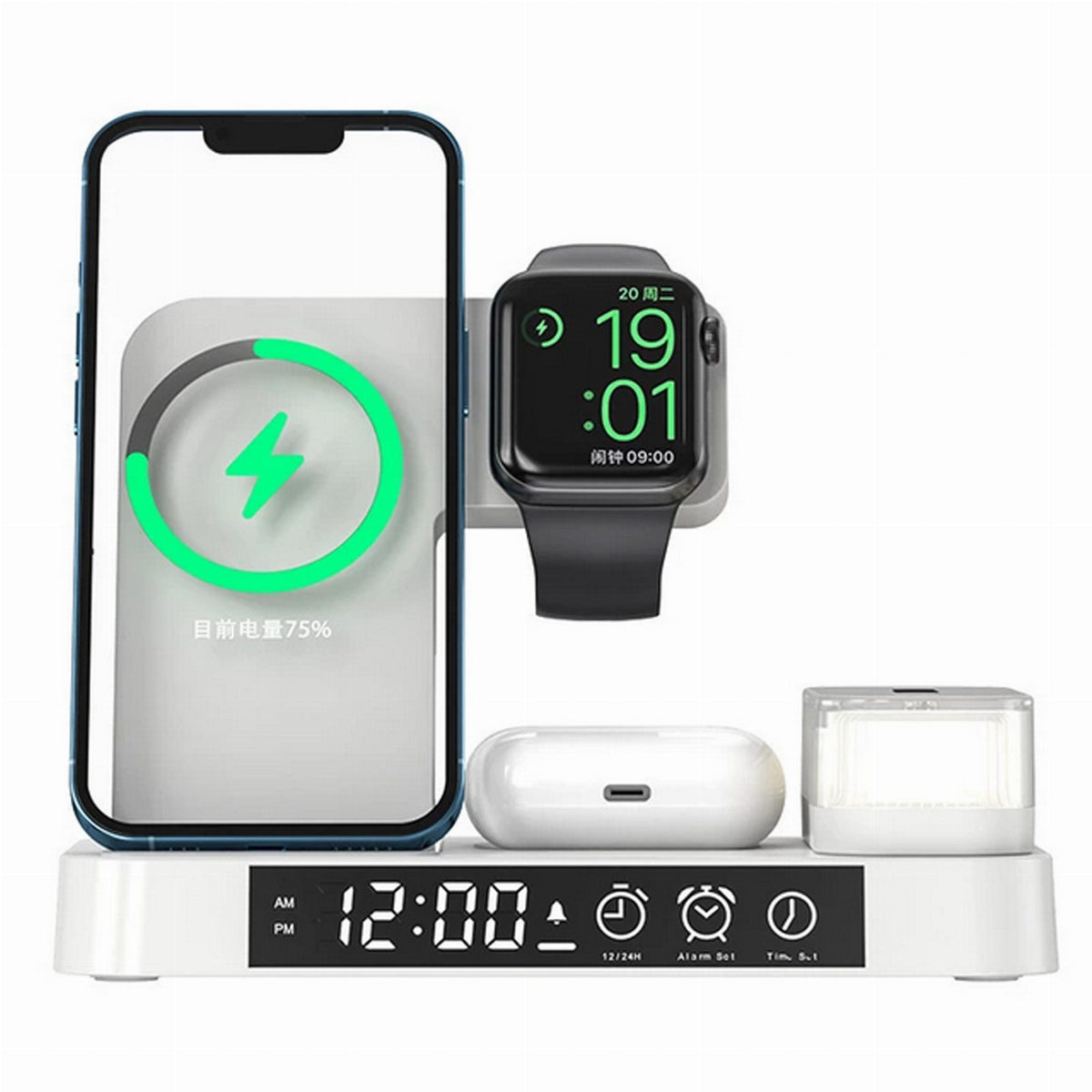 Wireless Charging Station 4-in-1 15W QI with Night Lamp White