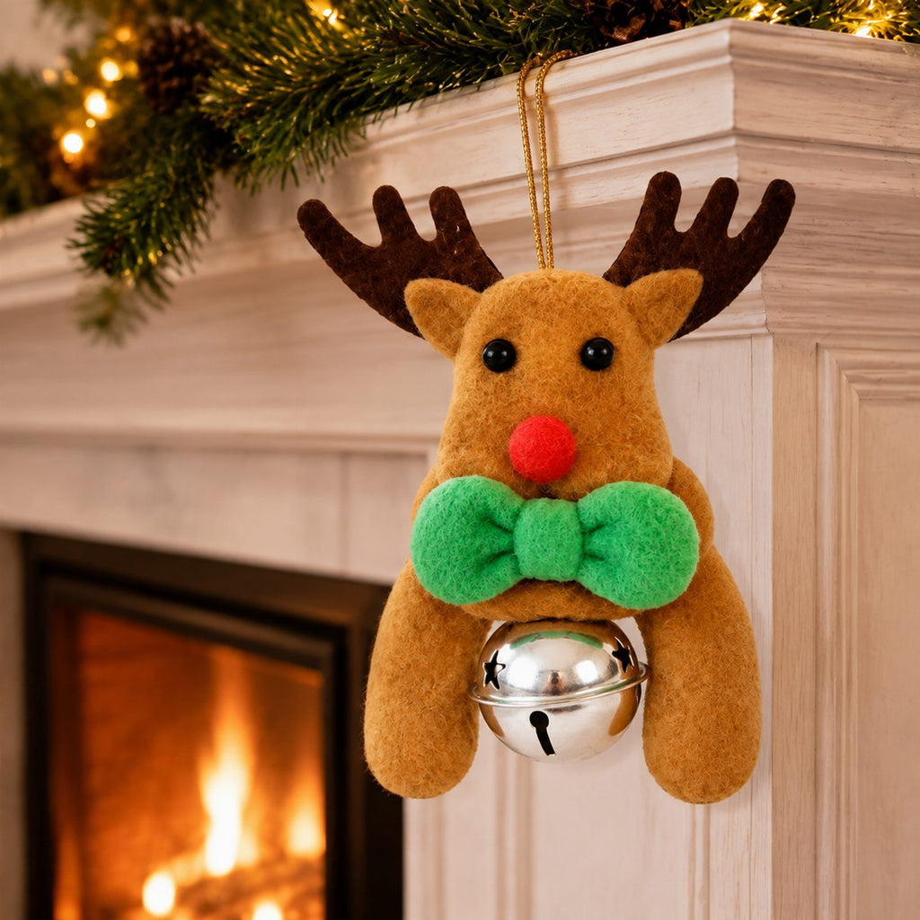 Christmas Reindeer Ornament with Hanging Loop and Bell 12cm