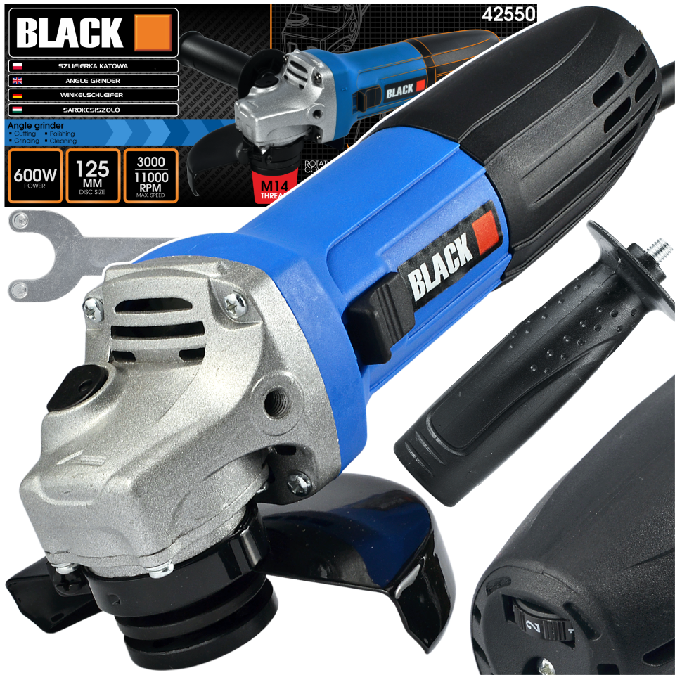 DIAX 125mm kerge ja võimas nurklihvmasin kiiruseregulaatoriga, Black