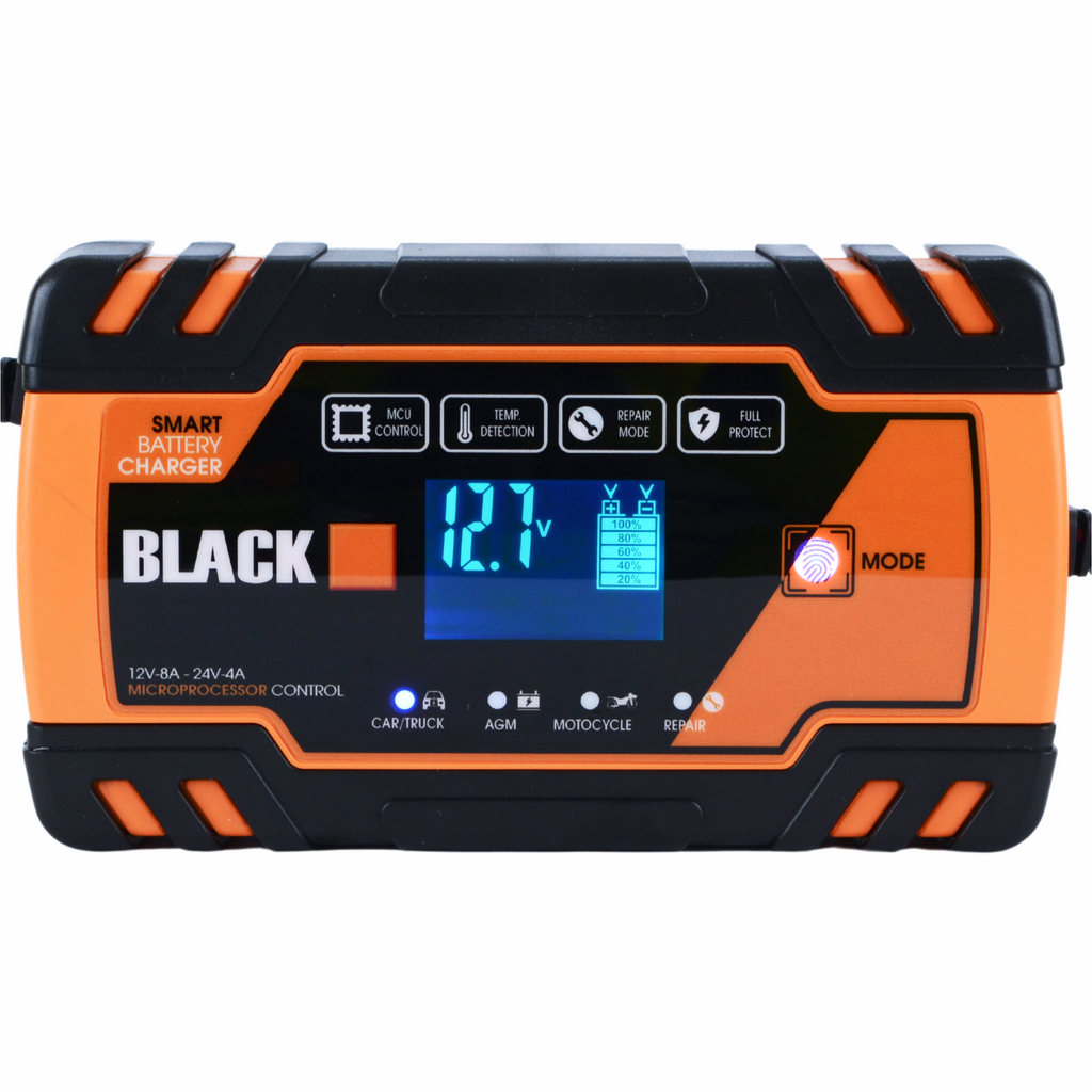 Automaatne autode akulaadija parandamisfunktsiooniga 12V ja 24V akudele