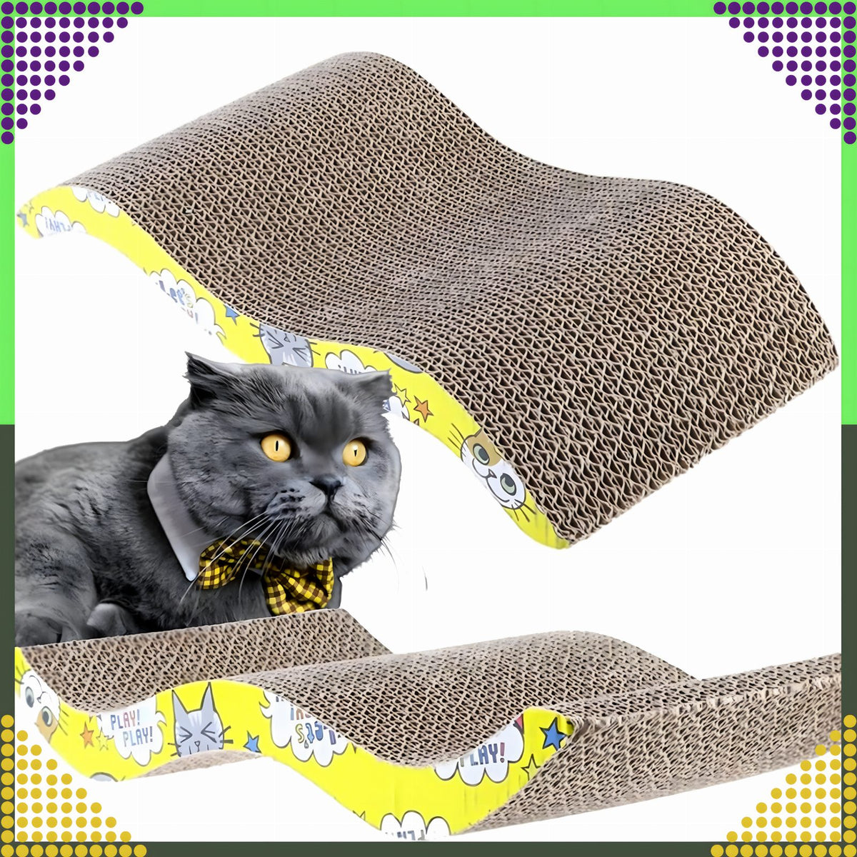 Eco-Friendly Large Cardboard Cat Scratcher with Wave Design and Catnip