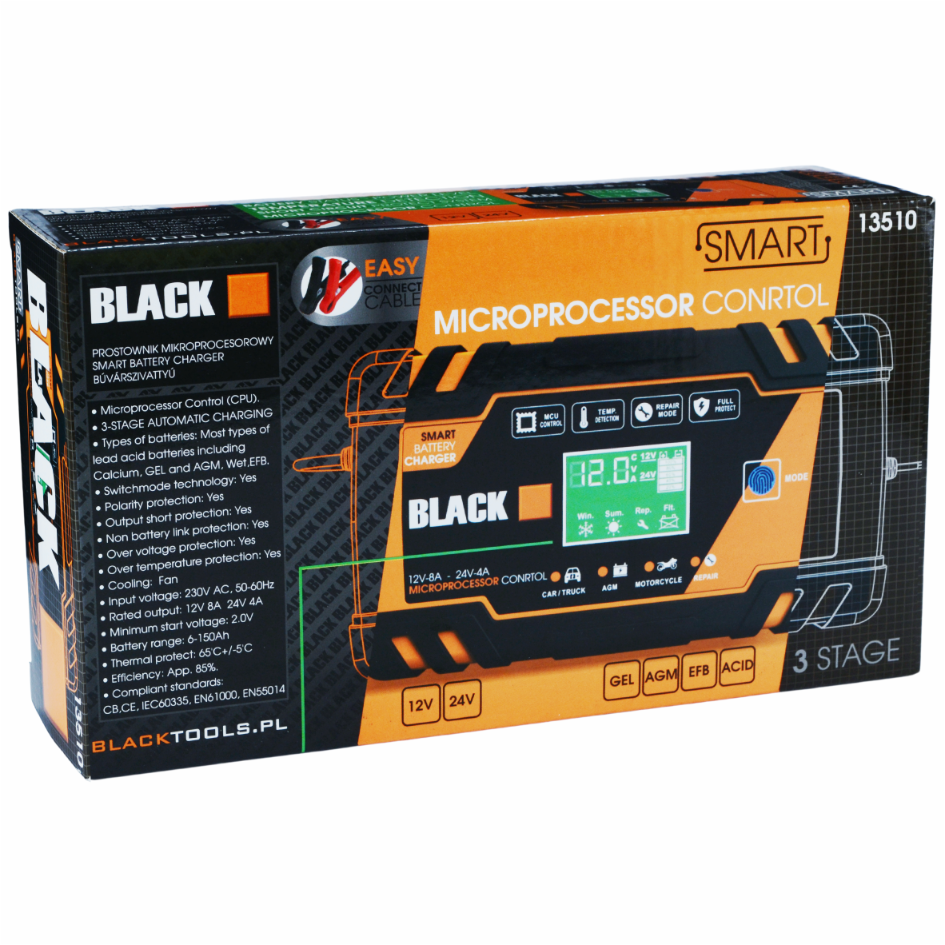 Automaatne autode akulaadija parandamisfunktsiooniga 12V ja 24V akudele