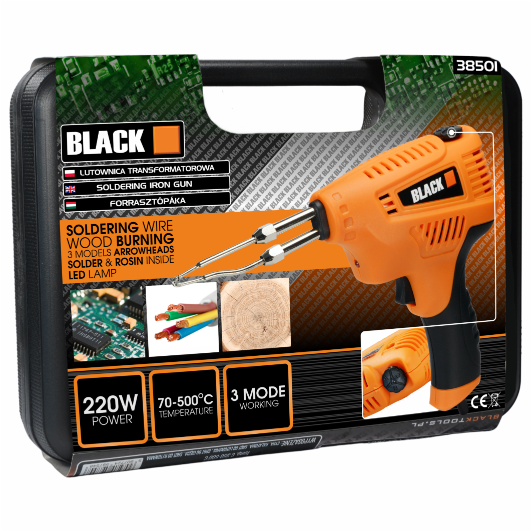 220W trafoga jootekolb LED-i ja tinaga, must korpus
