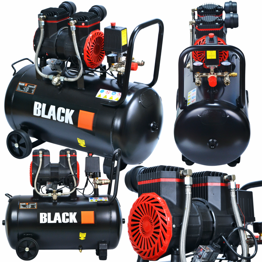 Oil-Free Two-Piston Air Compressor 50L Black