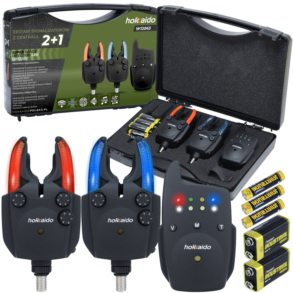 Set of Hokkaido Fishing Alarms 2+1 with Control Unit, Night Mode, and Memory