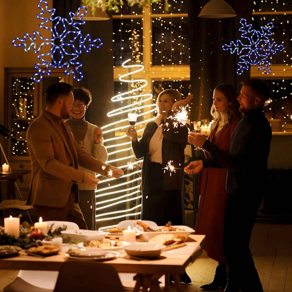 Lumehelbe LED-valguskett 120 LED-i 65 cm külm valge jõulukaunistus