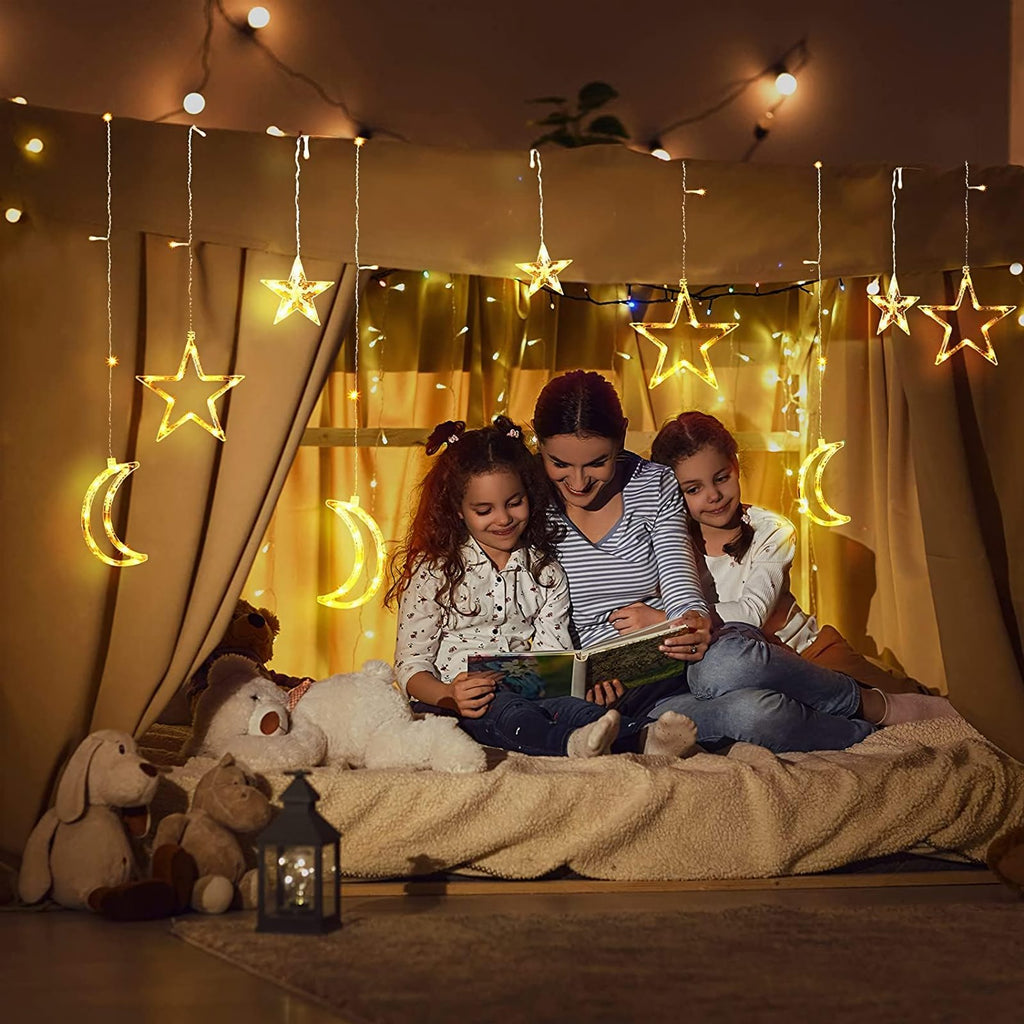 3m LED Star and Moon Curtain String Lights for Christmas Window Decoration