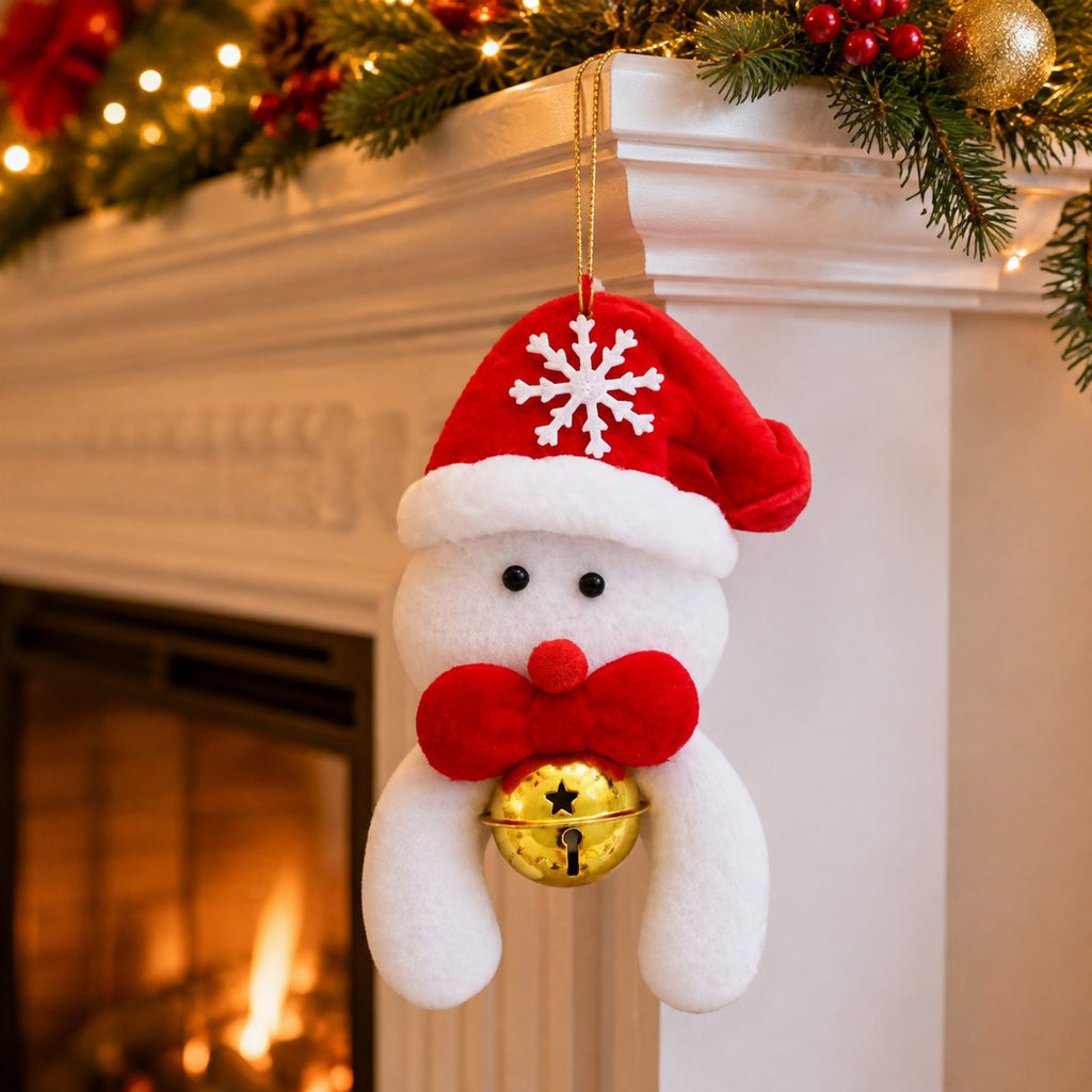 Christmas Snowman Ornament with Hanging Loop and Bell 12cm