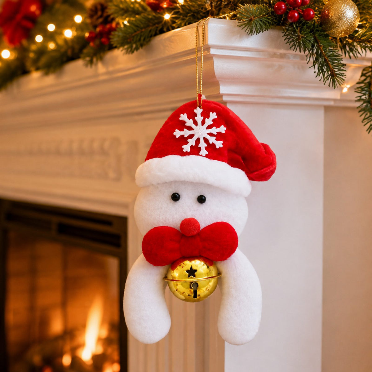 Christmas Snowman Ornament with Hanging Loop and Bell 12cm