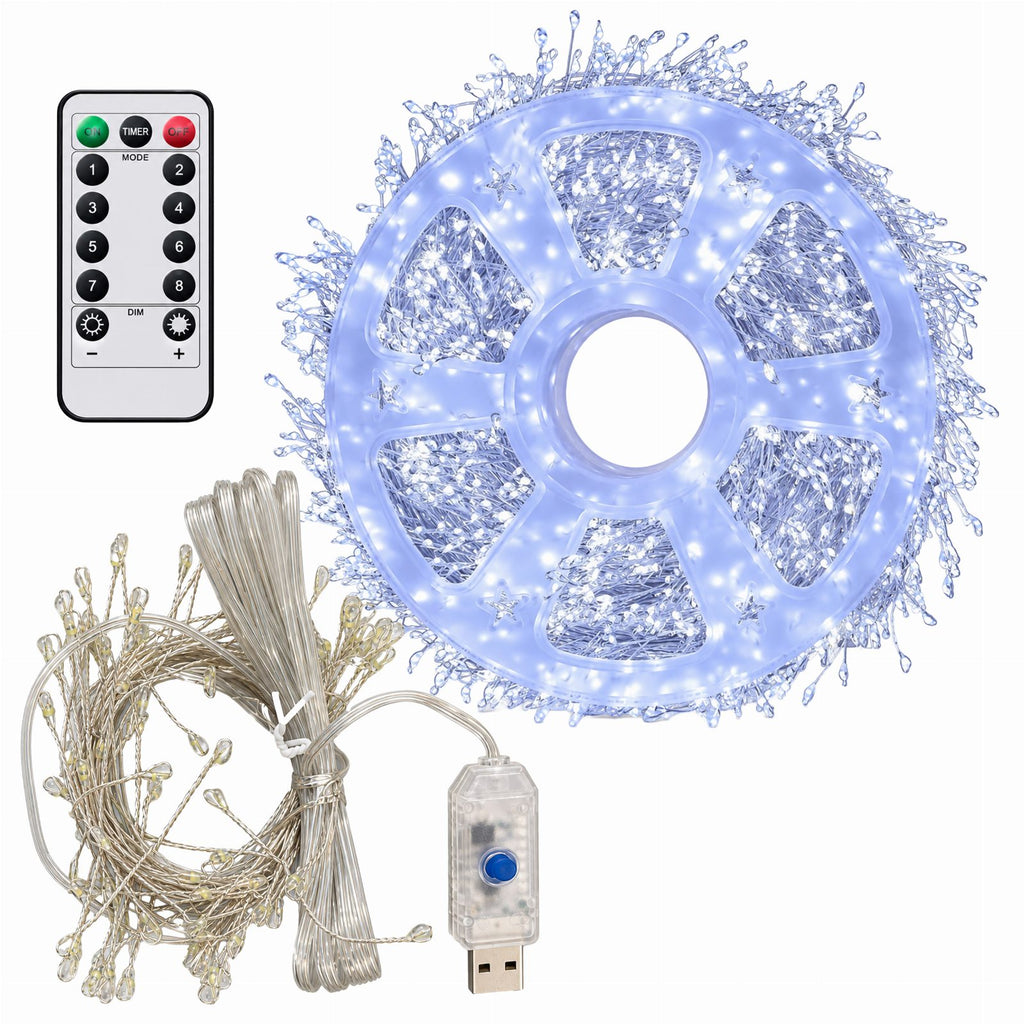 100 LED String Light Garland 3m White Cool with 8 Functions Remote USB
