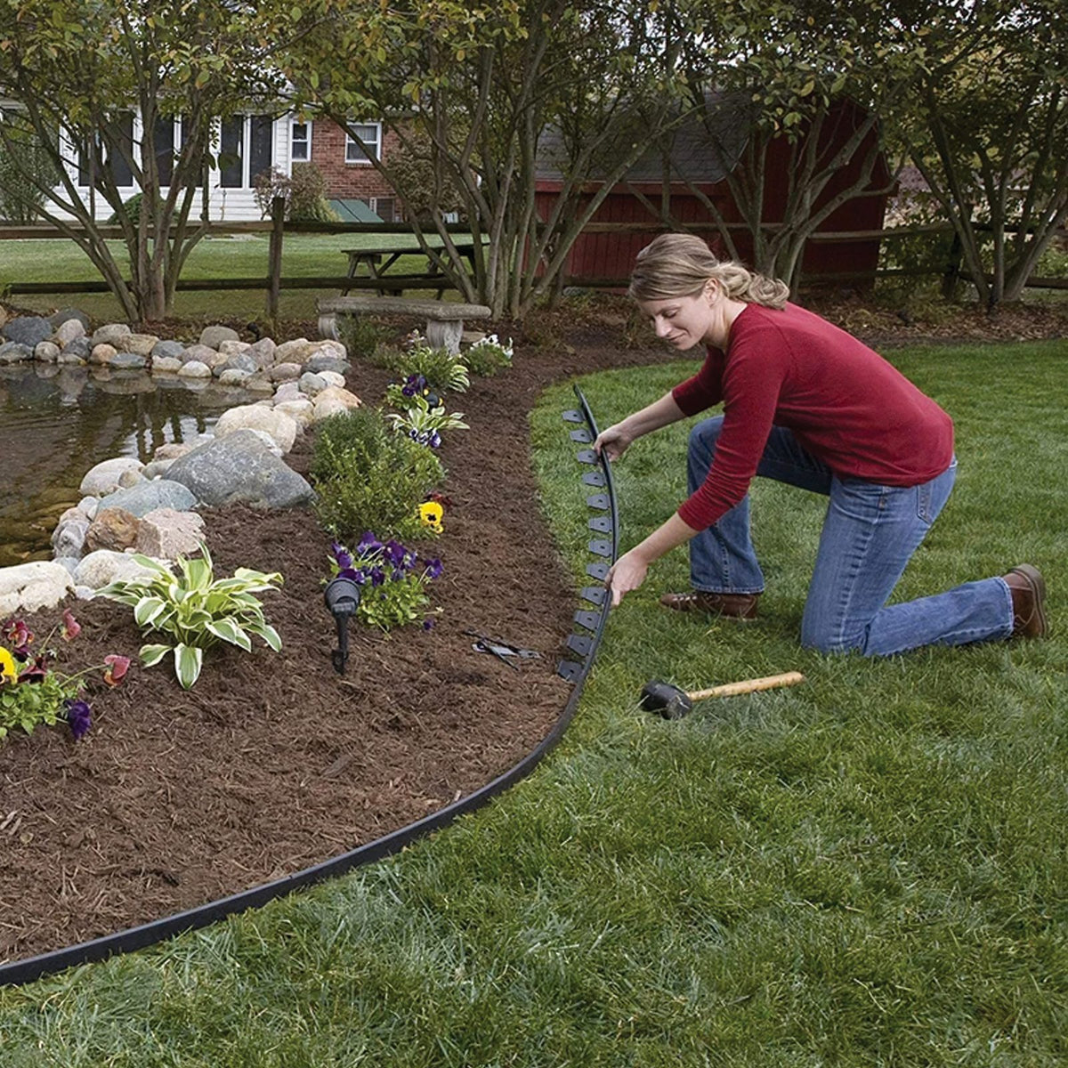 Garden Lawn Edging Set 60mm x 50mm x 10m with 30 Black Anchors