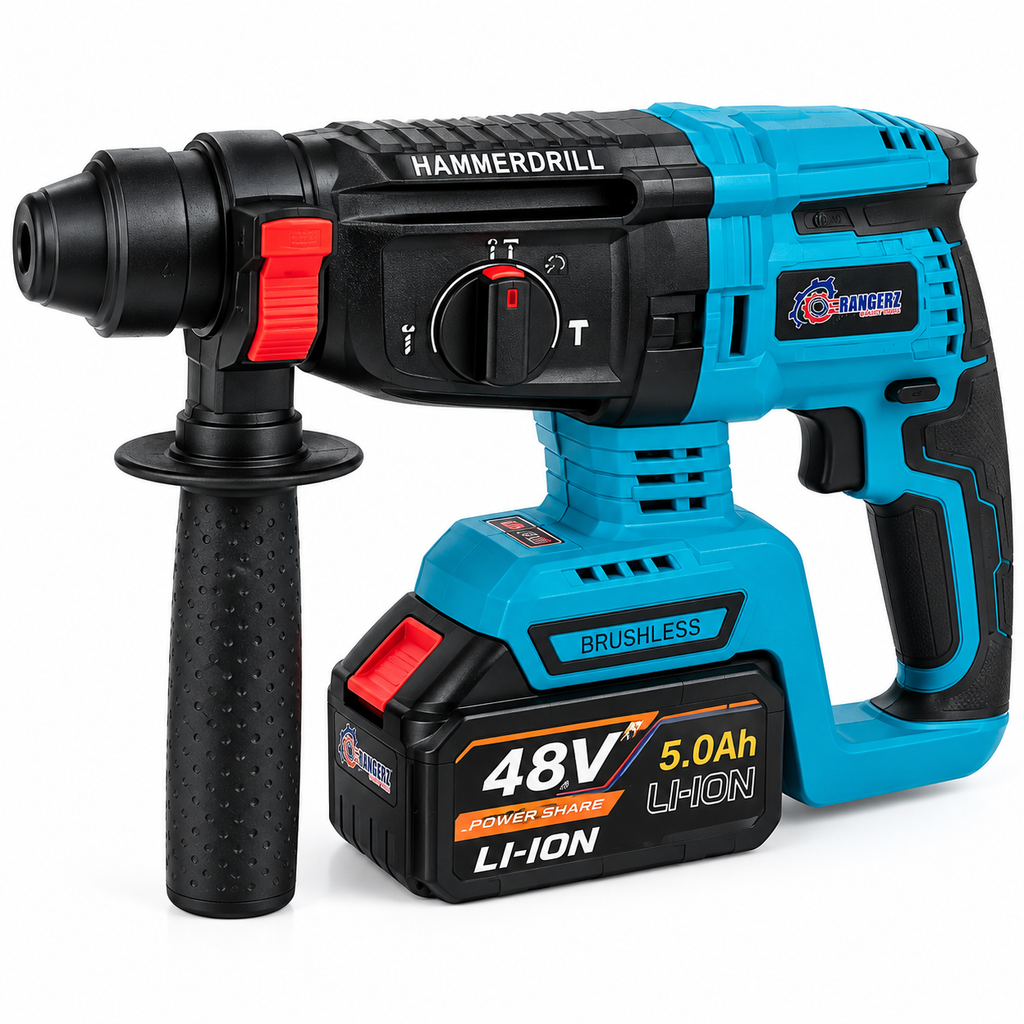 RANGERZ RS-5018B 4-in-1 juhtmeta tööriistakomplekt 48V 5.0Ah – harjavaba, 2 akut