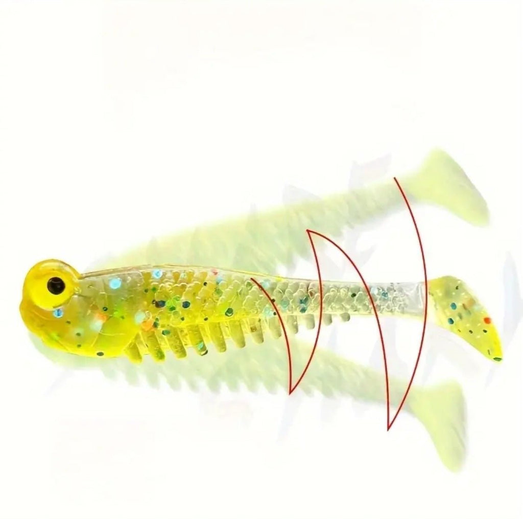 10 tk pehmed bioonilised T-sabaga kalapüügipeibutised 5x1 cm (10 tk)