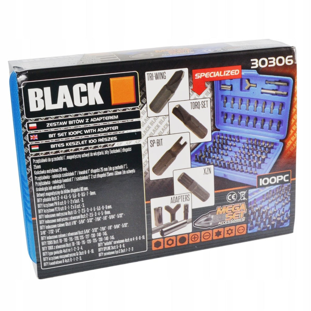 Black 100-Piece Screwdriver Bit Set with Multiple Tip Types