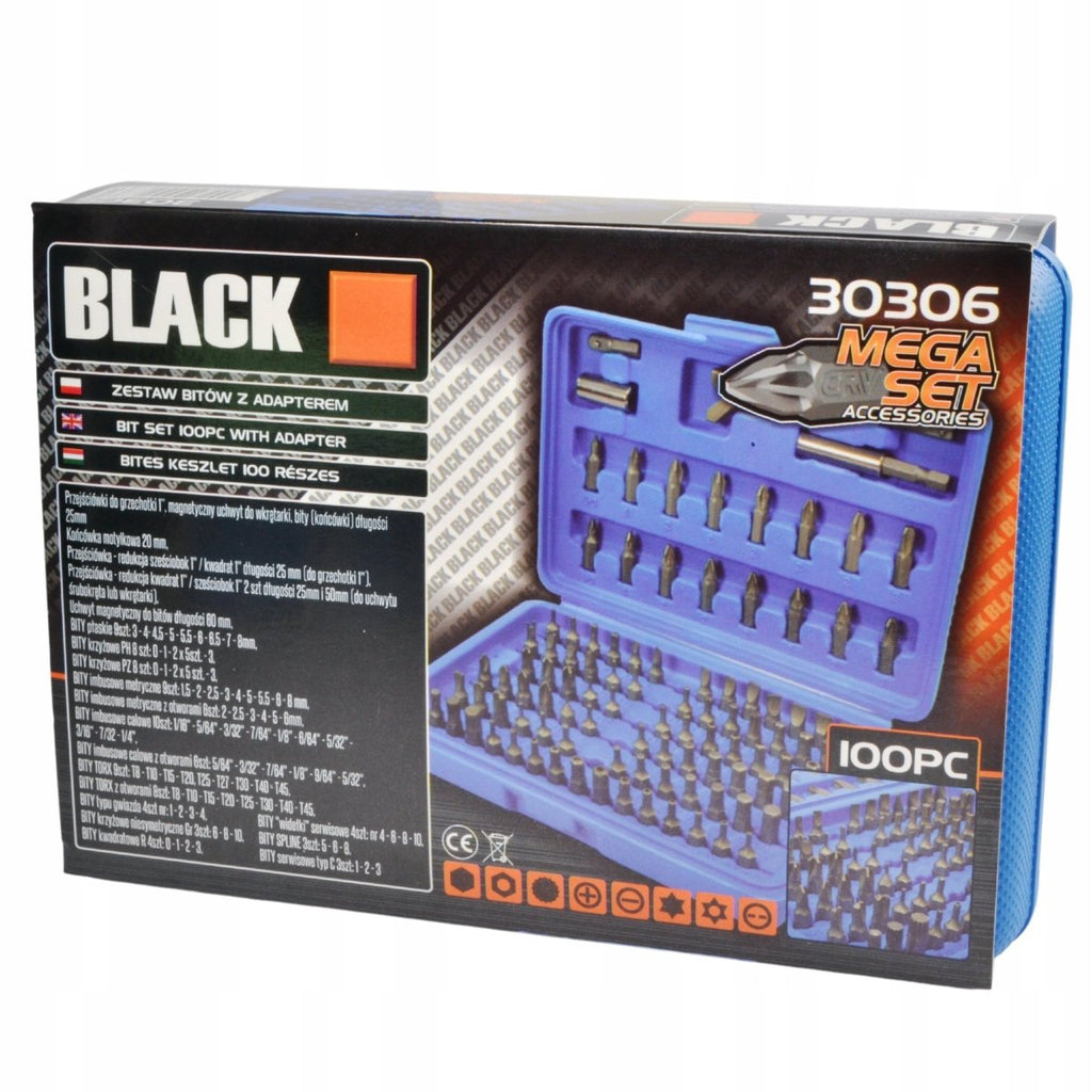 Black 100-Piece Screwdriver Bit Set with Multiple Tip Types