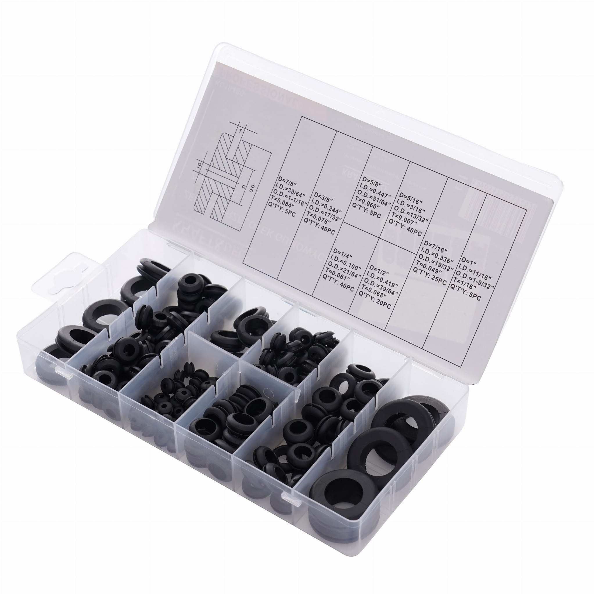 Rubber grommets 180 pcs. KD10485 (VB12)