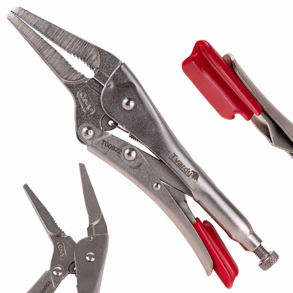 9" (225 mm) CrV straight long-nose jaw locking pliers