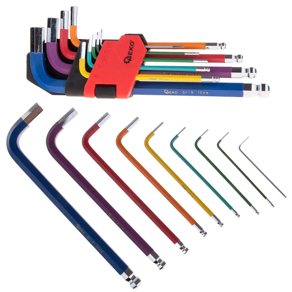 9 pcs Color Ball Point Hex Key Set, CrV material