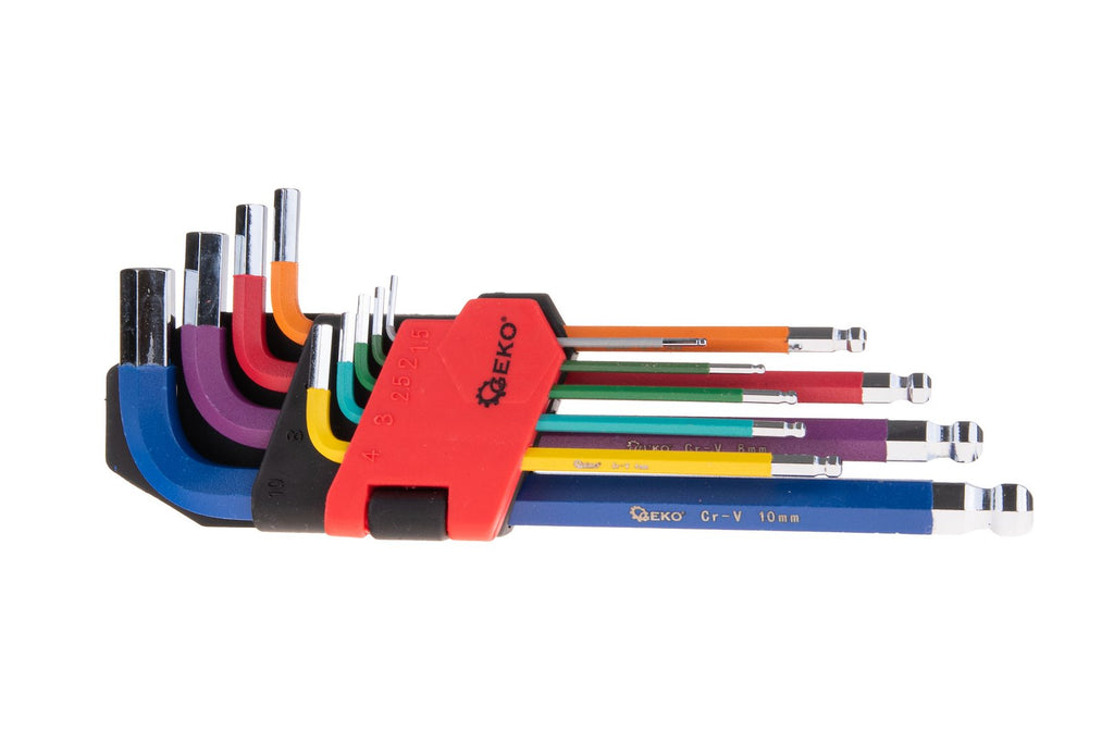 9 pcs Color Ball Point Hex Key Set, CrV material
