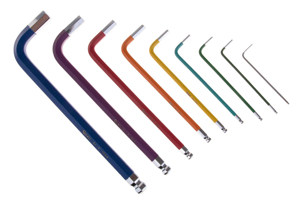 9 pcs Color Ball Point Hex Key Set, CrV material