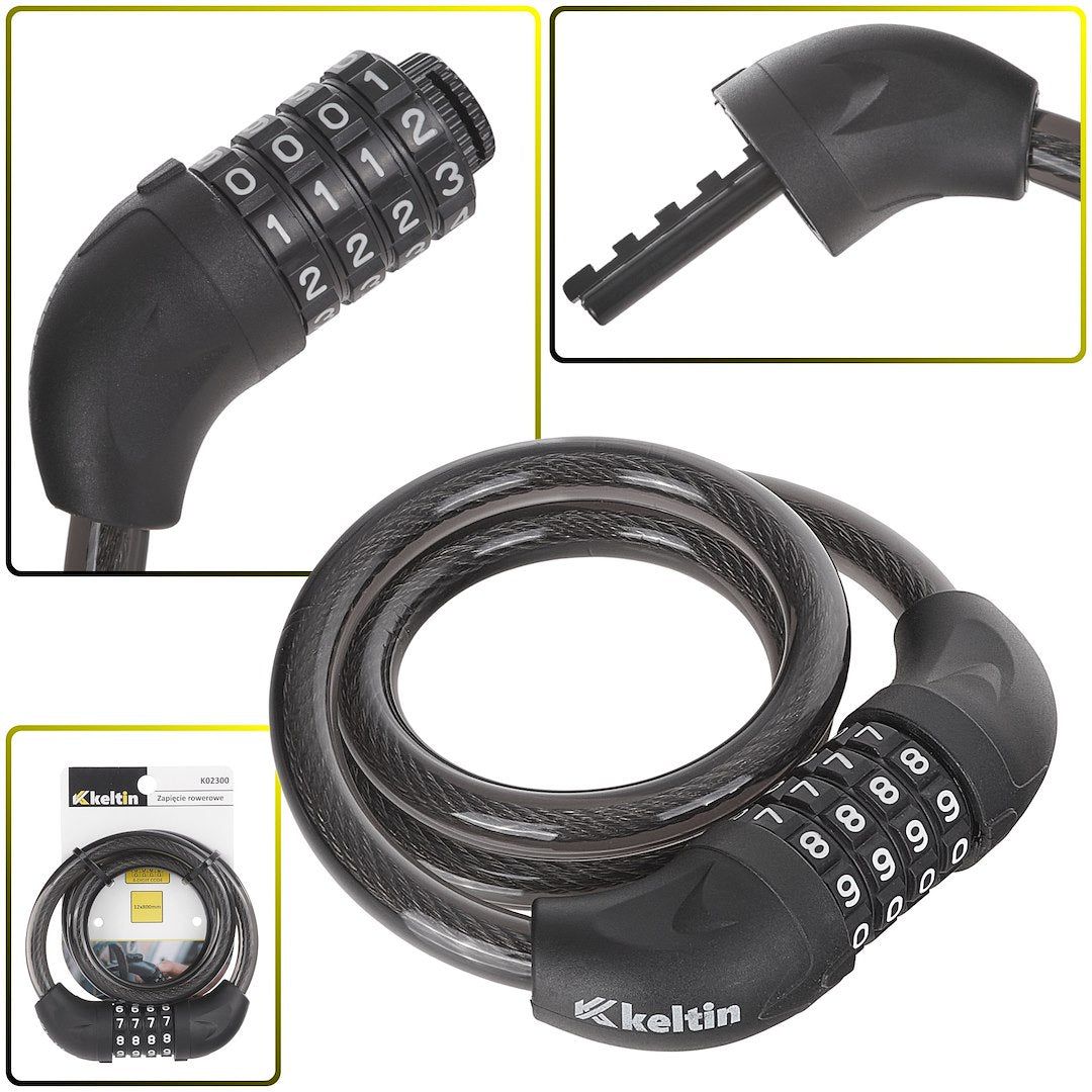 Bicycle cable lock with 4-digit combination, 12 x 800 mm