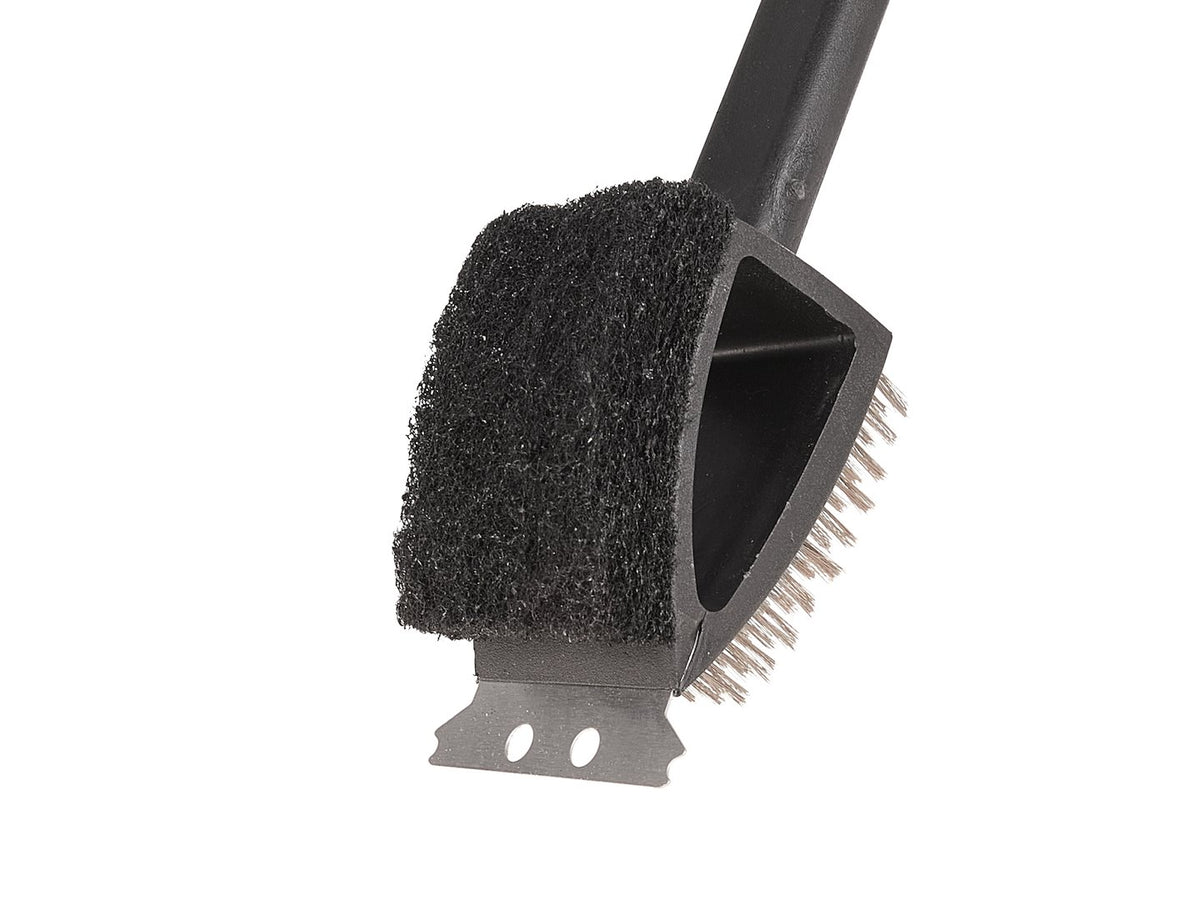 3-in-1 barbecue grill brush with scraper and sponge
