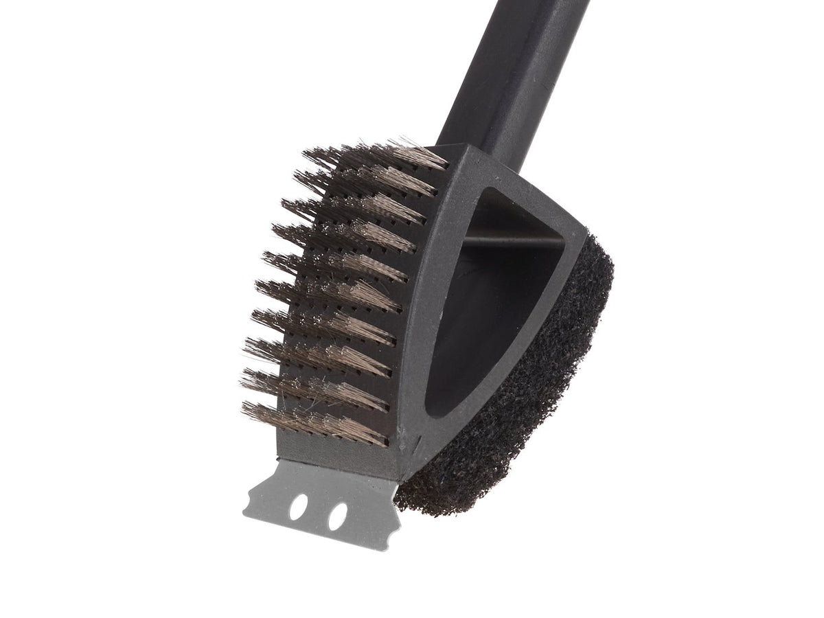 3-in-1 barbecue grill brush with scraper and sponge
