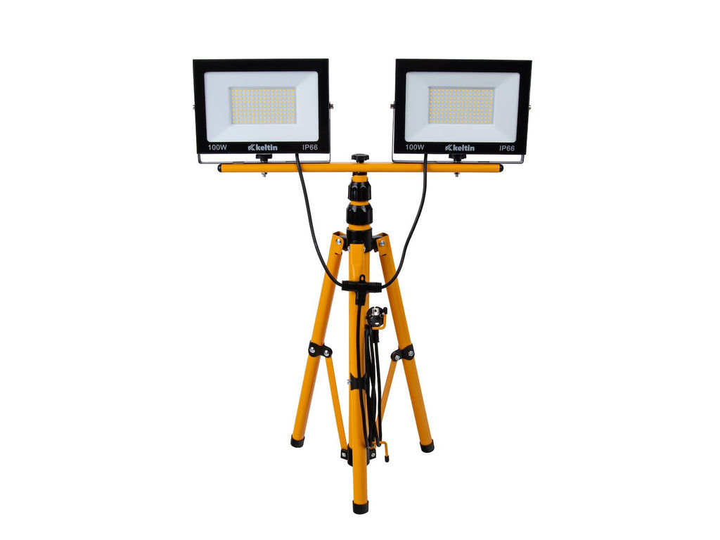 LED Floodlight 2x100W with a Telescopic Construction Tripod – Neutral White Color 4500K