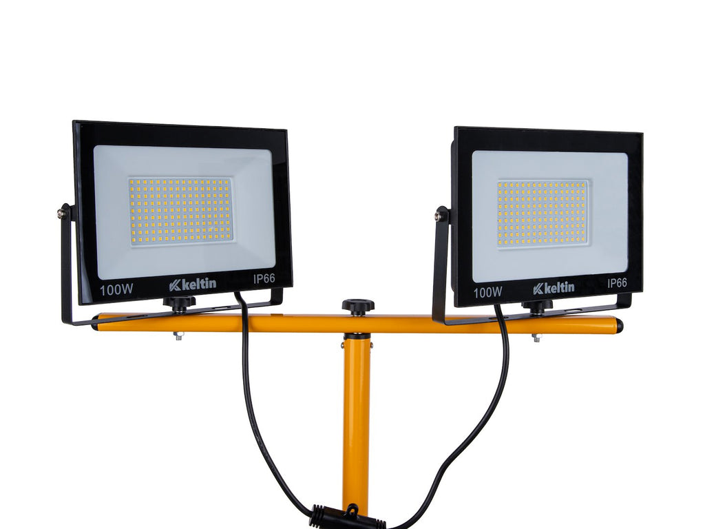 LED Floodlight 2x100W with a Telescopic Construction Tripod – Neutral White Color 4500K
