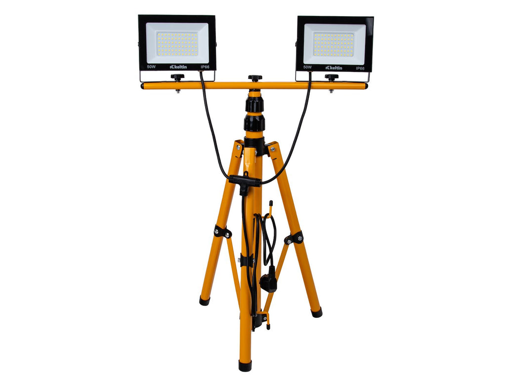 LED floodlight 2x50W with telescopic construction tripod – neutral white color 4500K