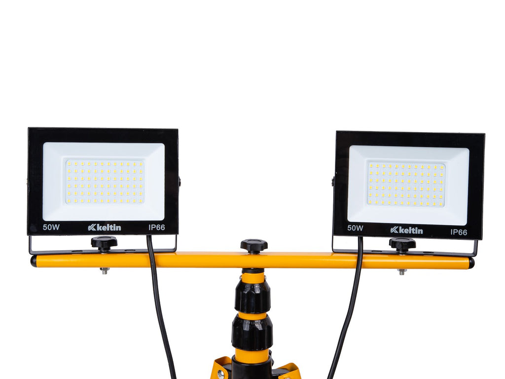 LED floodlight 2x50W with telescopic construction tripod – neutral white color 4500K